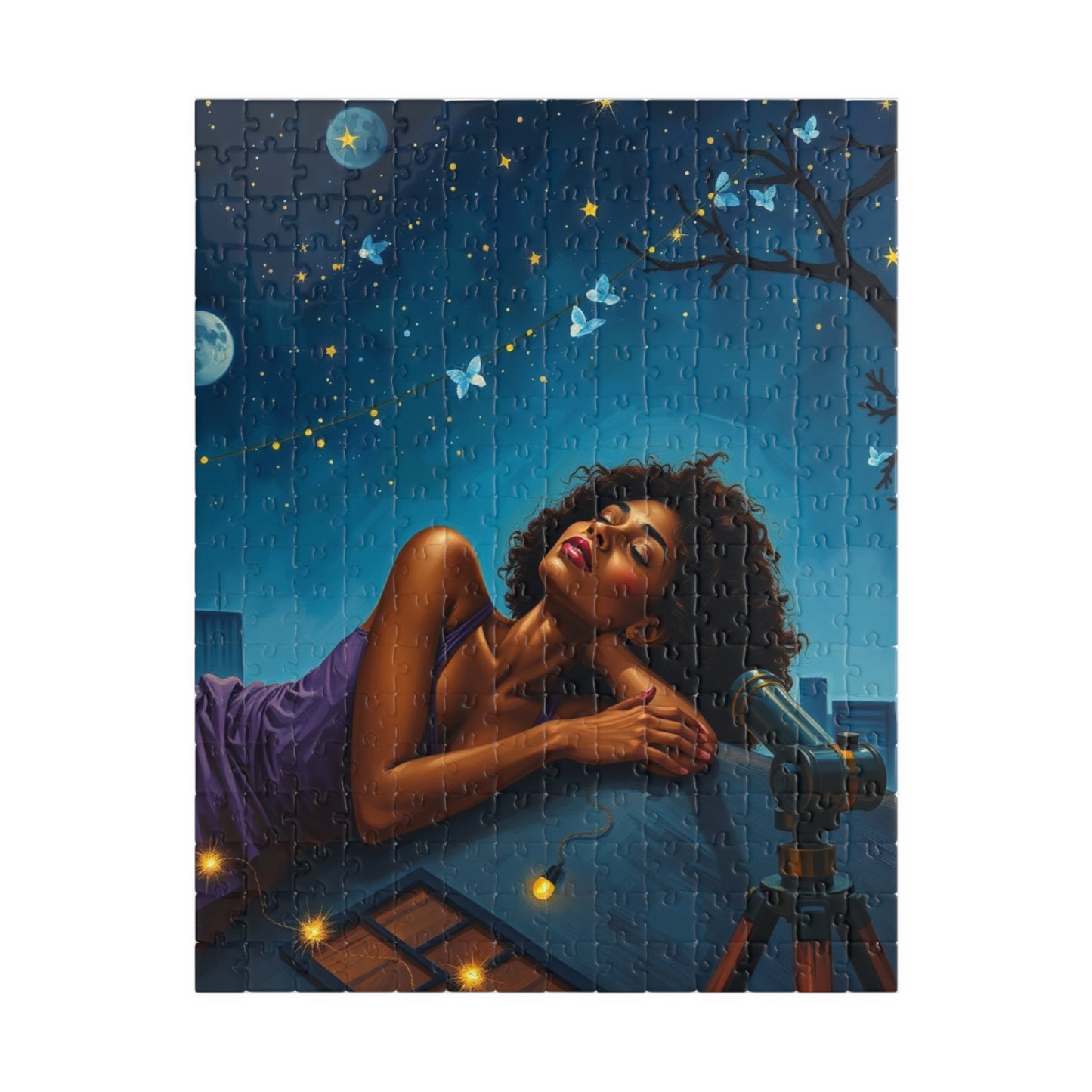 African American Woman Jigsaw Puzzle, Starry Night Scene, Black Art, Black Girl Puzzle, Perfect Gift for Black People, Family or Solo Fun 252 pcs (Vertical) Puzzle The Puzzle Chest