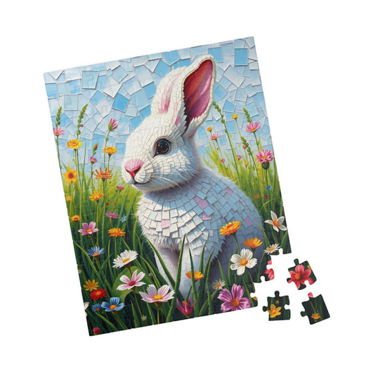 Fluffy Rabbit Mosaic Puzzle, Bunny in Colorful Spring Flower Meadow Jigsaw Game for Adult, Teen or Senior, Best Unique Gift for Puzzle Fan Puzzle The Puzzle Chest