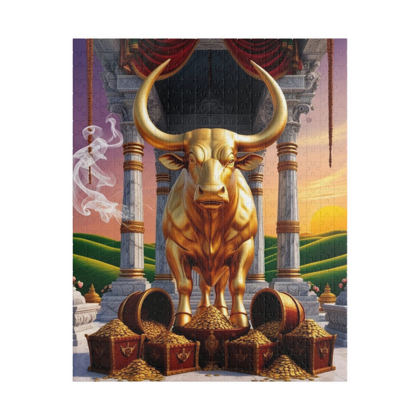 Golden Bull Puzzle - Taurus Zodiac Sign Jigsaw Game, Family Activity, Perfect Gift for Cow Lovers, Unique Gift for Birthdays, Meditation 520 pcs (Vertical) Puzzle The Puzzle Chest