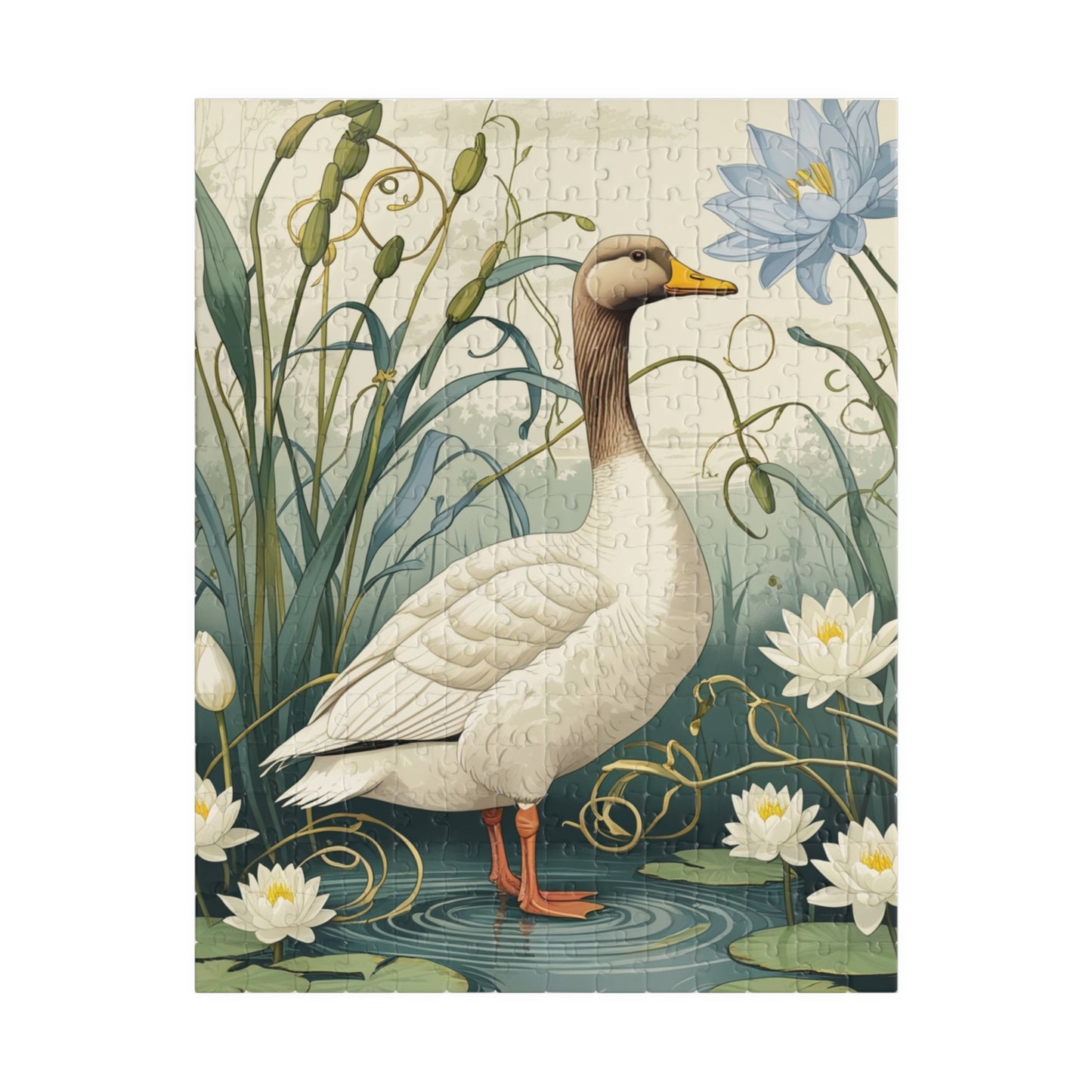 Vintage Goose Puzzle, Unique Countryside Design 110 252 520 1014-Piece Jigsaw, Goose and Cattails Artwork, Fun Family Activity, Relaxing 252 pcs (Vertical) Puzzle The Puzzle Chest