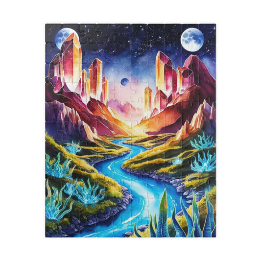 Space Puzzle - Alien Planet Landscape, Crystal Mountains, Blue Rivers, Two Moons, 520-Piece Jigsaw Game, Astronomy Gift, Galaxy Theme 110 pcs (Vertical) Puzzle The Puzzle Chest