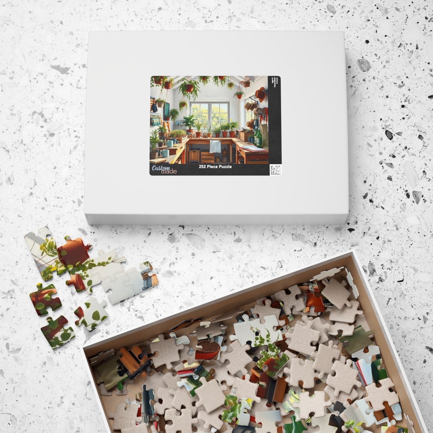 Bright Airy Garden Workshop Puzzle Featuring Wooden Crates, Hanging Plants and Whitewashed Walls, Gardening Lovers Jigsaw Game, Mindful Gift Puzzle The Puzzle Chest
