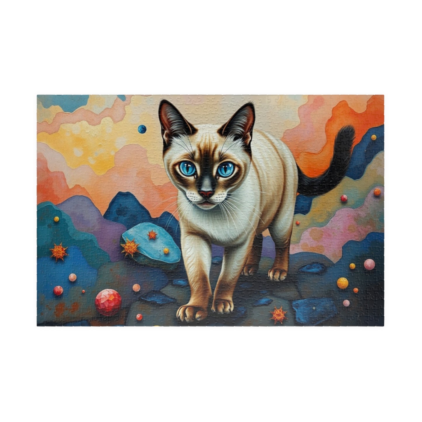 Jigsaw Puzzle, Siamese Cat with Blue Eyes in Dreamlike Landscape, 110 252 520 1014-Piece, Stress Relief, Animal Lover, Family Activity, Gift 1014 pcs (Horizontal) Puzzle The Puzzle Chest