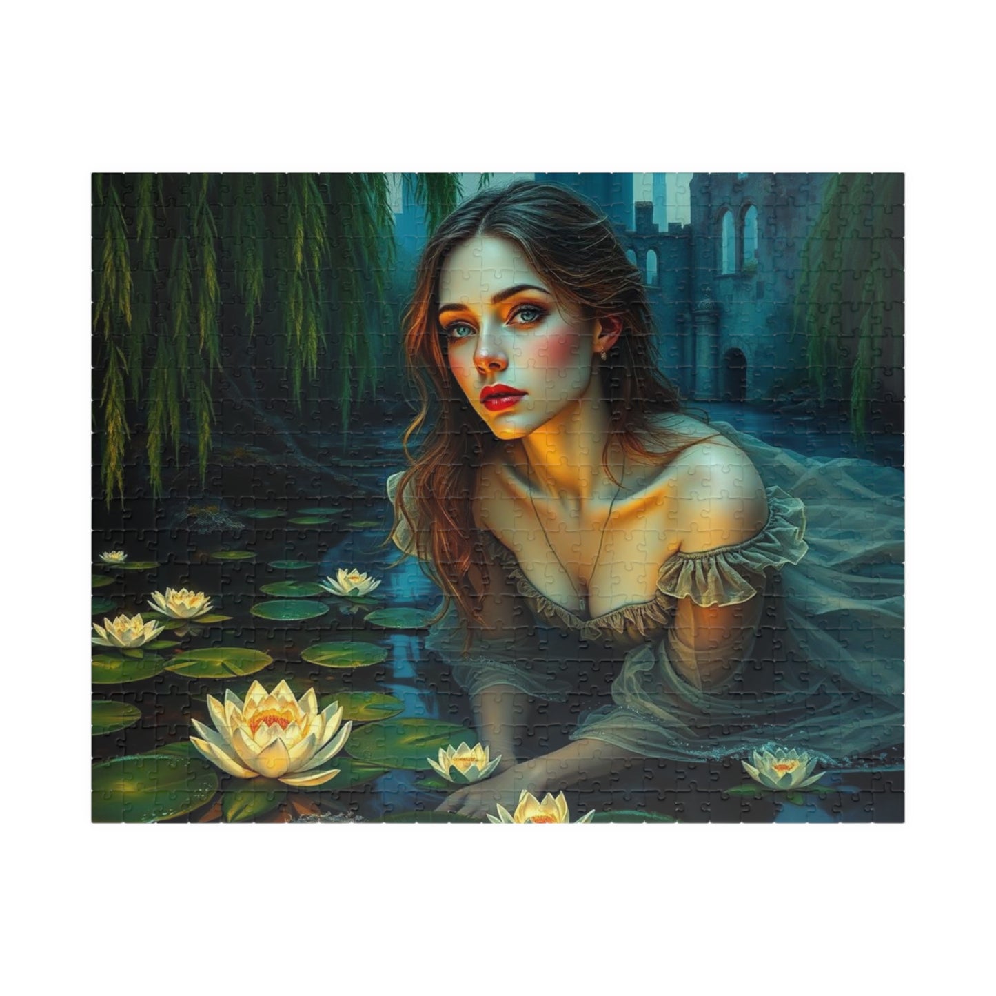 Ophelia's Lament Jigsaw Puzzle - Lotus Flower, Gothic Puzzle, Dark Fantasy Puzzle Art Gift for Friend, Mindfulness Activity 520 pcs (Horizontal) Puzzle The Puzzle Chest