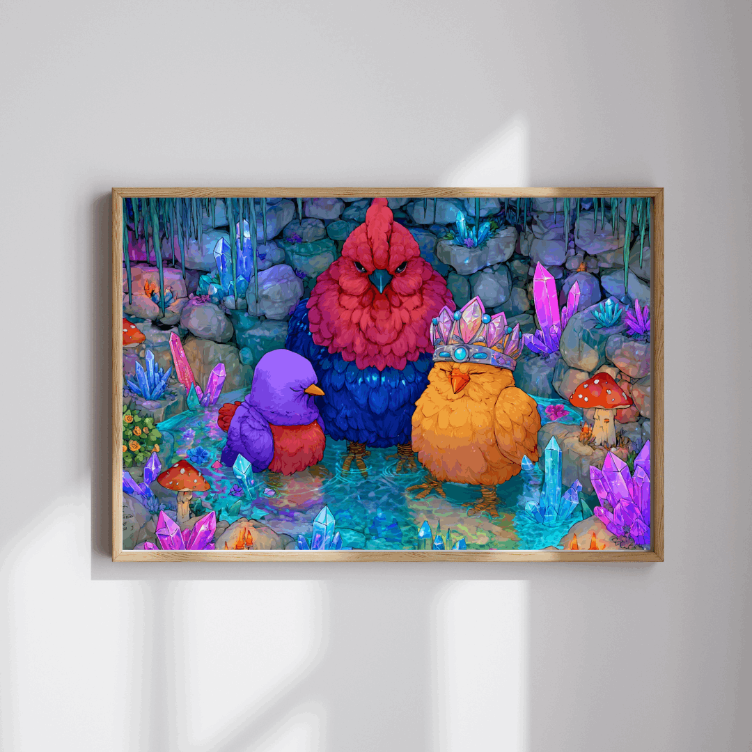 Crystal Cave Chicken Puzzle – Magical Chickens in Enchanted Crystal Bath, Whimsical Fairy-Tale Animal Jigsaw Puzzle Puzzle The Puzzle Chest