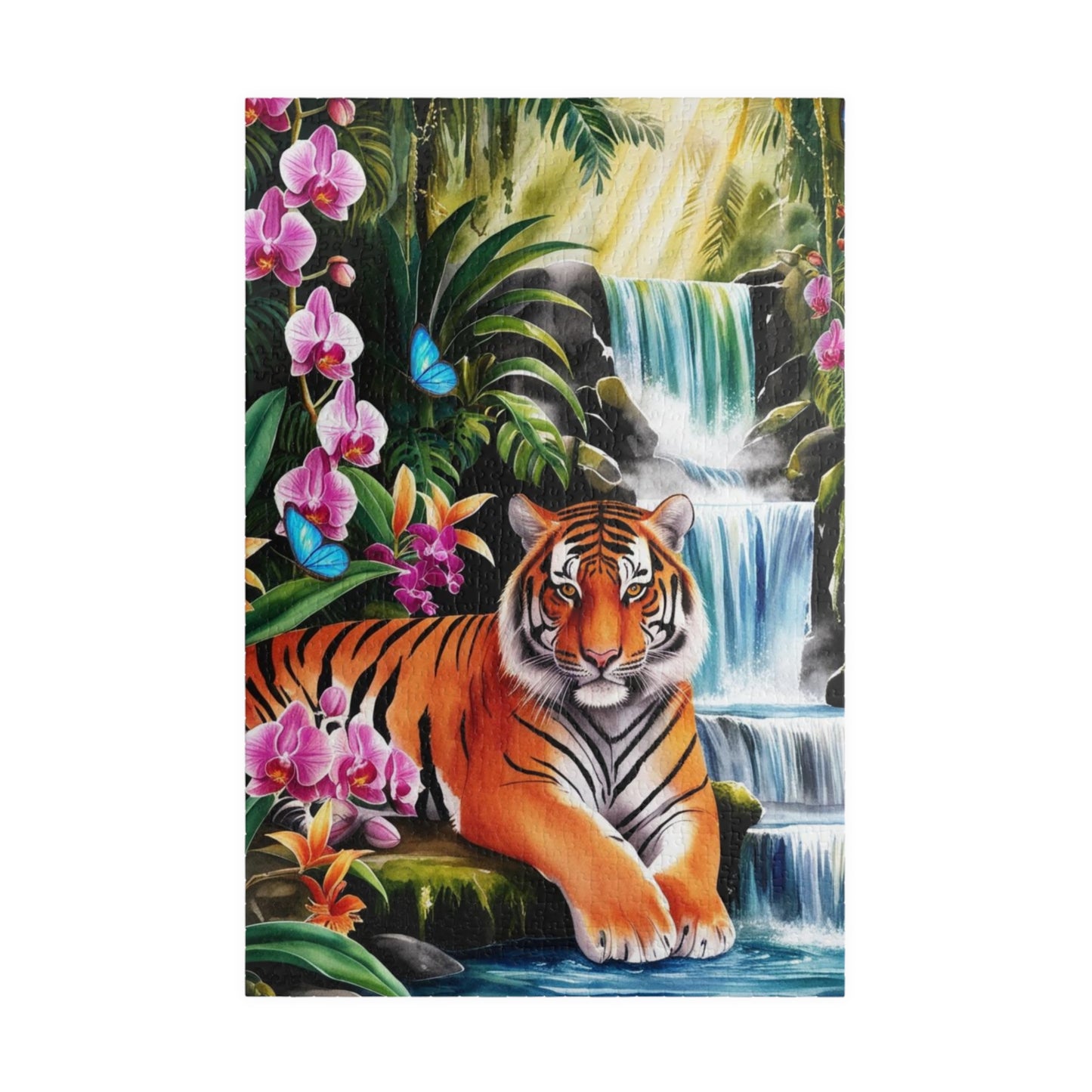 Puzzle, Tiger and Waterfall Scene, Jungle Wildlife Jigsaw, 110-1014 Piece, Relaxing Wildlife Puzzle, Family Fun Activity, Nature Lover Gift 1014 pcs (Vertical) Puzzle The Puzzle Chest