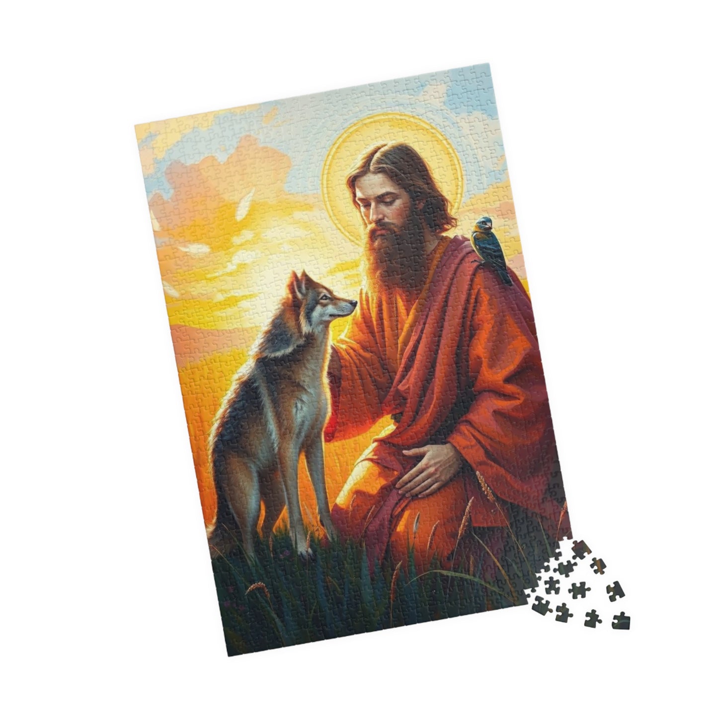 Christian Jigsaw Puzzle - Saint Francis Blessing a Wolf, Religious Art, Meditation Activity, Gift for Catholics, Family Activity or Solo Fun Puzzle The Puzzle Chest