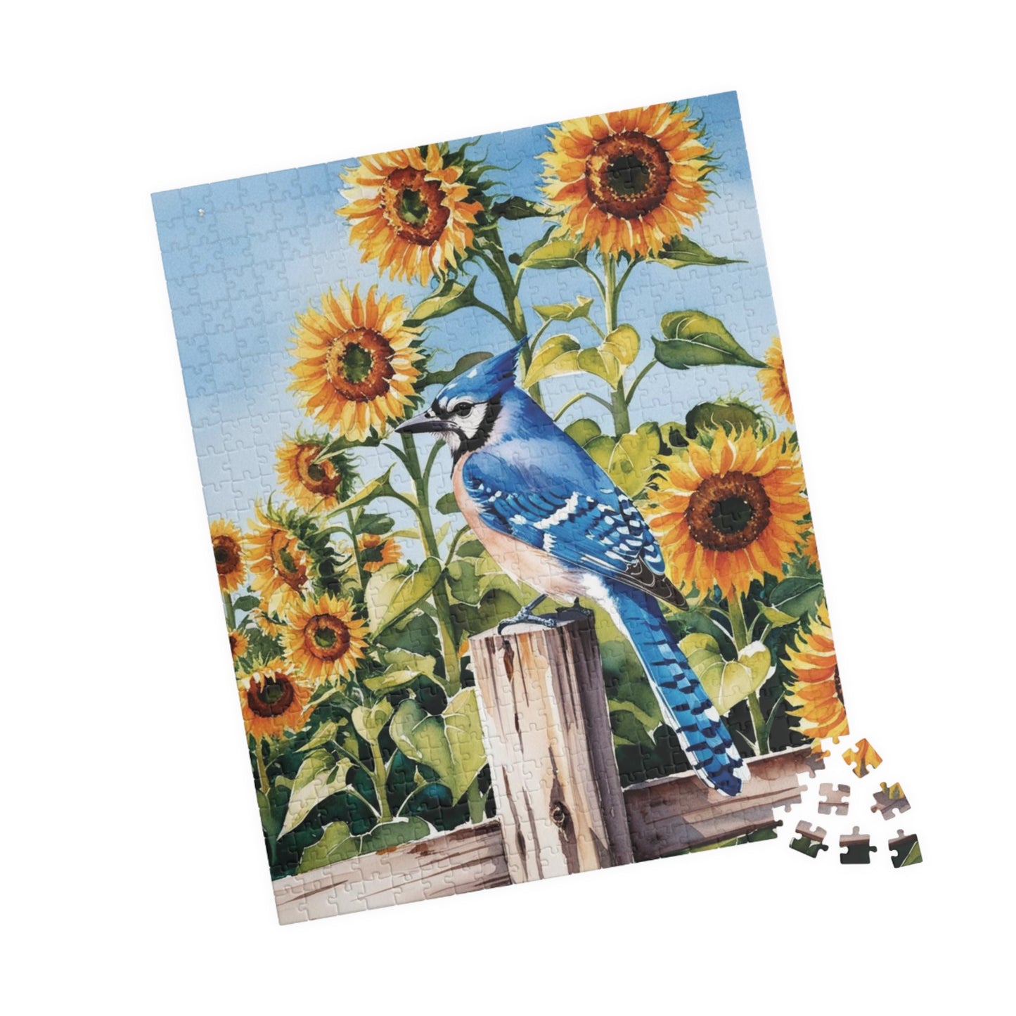 Blue Jay Sunflower Field Jigsaw Puzzle, Bird Enthusiasts Nature Lover Gift, Staycation Activity Mindfulness Stress Relief Animal Theme Game Puzzle The Puzzle Chest