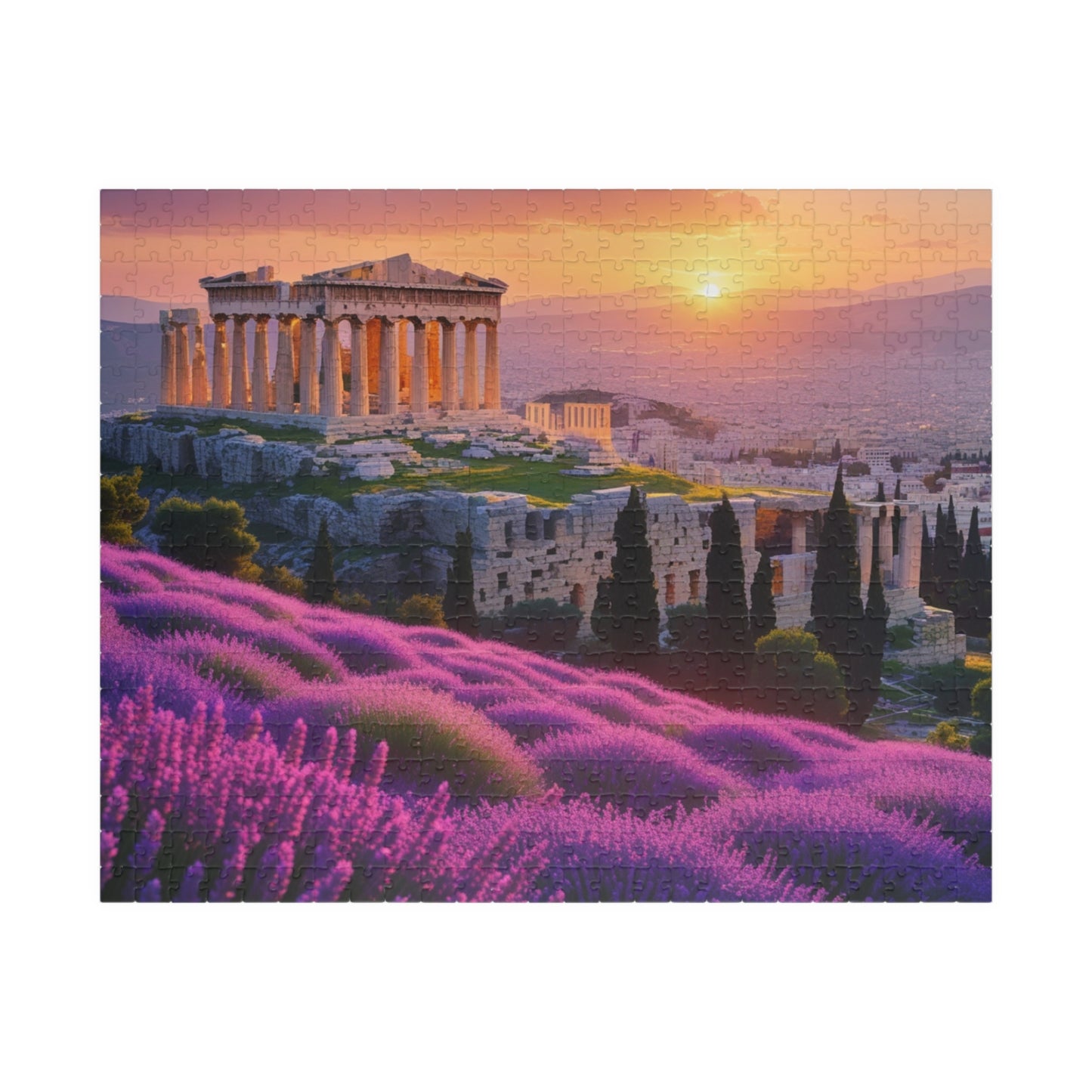Ancient Acropolis Jigsaw Puzzle - Athens Overlooking Lavender Fields, 110 252 520 1014 Piece, Creative Activity for Adults 520 pcs (Horizontal) Puzzle The Puzzle Chest