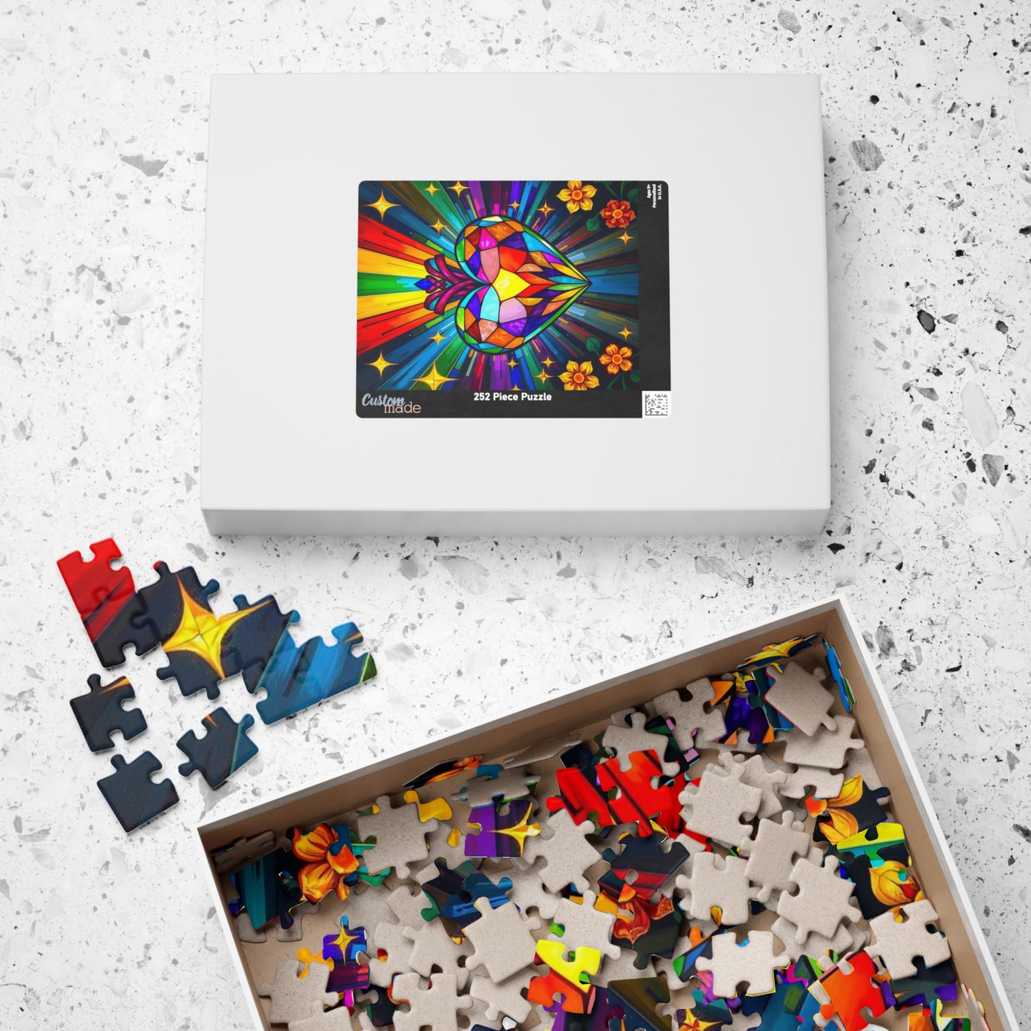 Spectrum Heart Puzzle for Adults, Stained Glass Style Art Jigsaw, Mindfulness Activity, Gift for Her, Family Game Night, Pride Rainbow Decor