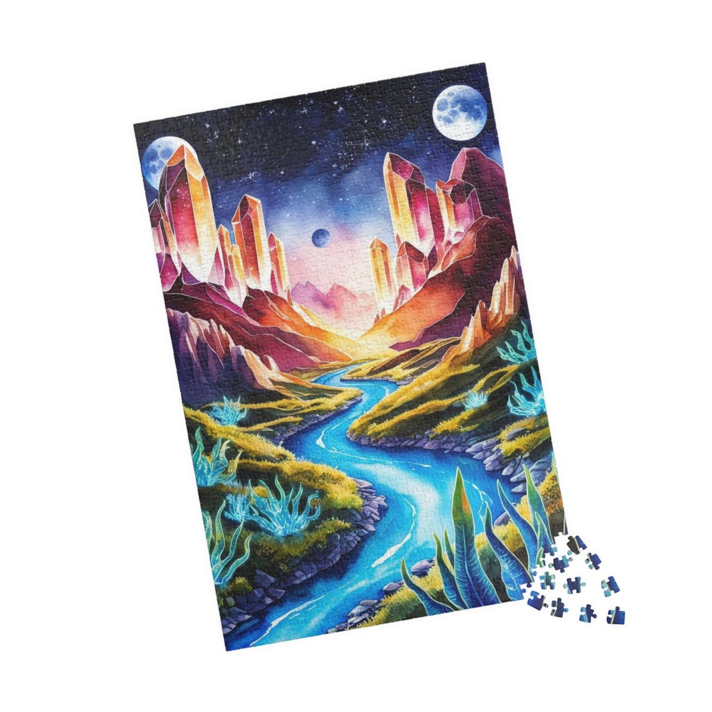 Space Puzzle - Alien Planet Landscape, Crystal Mountains, Blue Rivers, Two Moons, 520-Piece Jigsaw Game, Astronomy Gift, Galaxy Theme Puzzle The Puzzle Chest