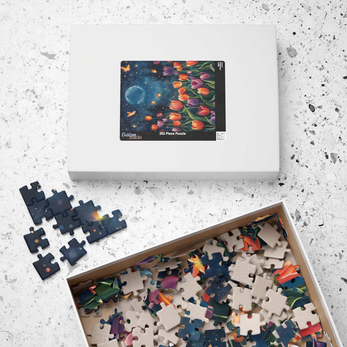 Moonlit Tulip Garden Puzzle, Glowing Tulips and Fireflies Tranquil Night Fantasy Adult Jigsaw Game, Nature-Inspired Gift for Puzzle Fanatic Puzzle The Puzzle Chest