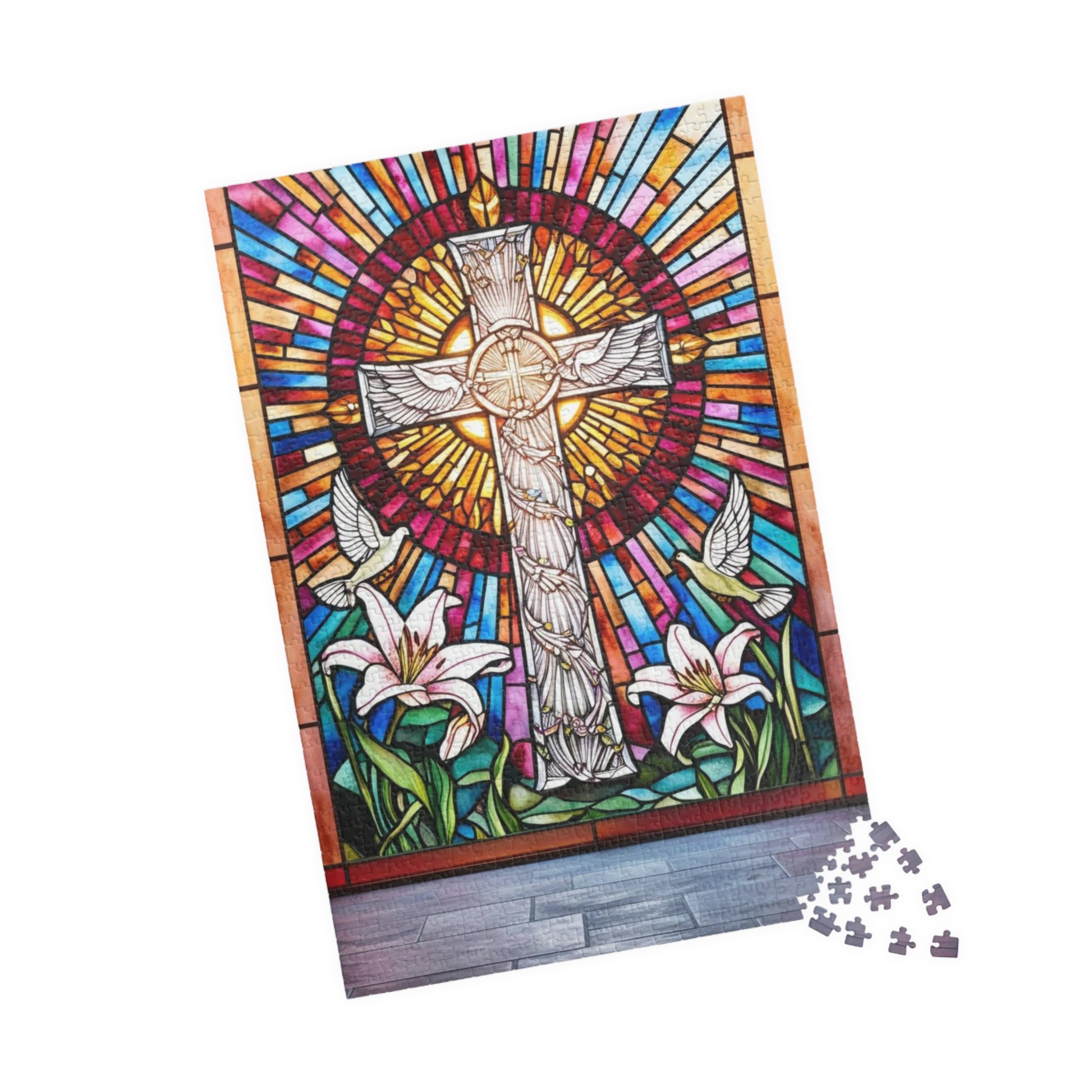 Stained Glass Cross Puzzle, Faith-Based Religious Jigsaw Game, Colorful Puzzle for Christians and Puzzle Lovers Puzzle The Puzzle Chest