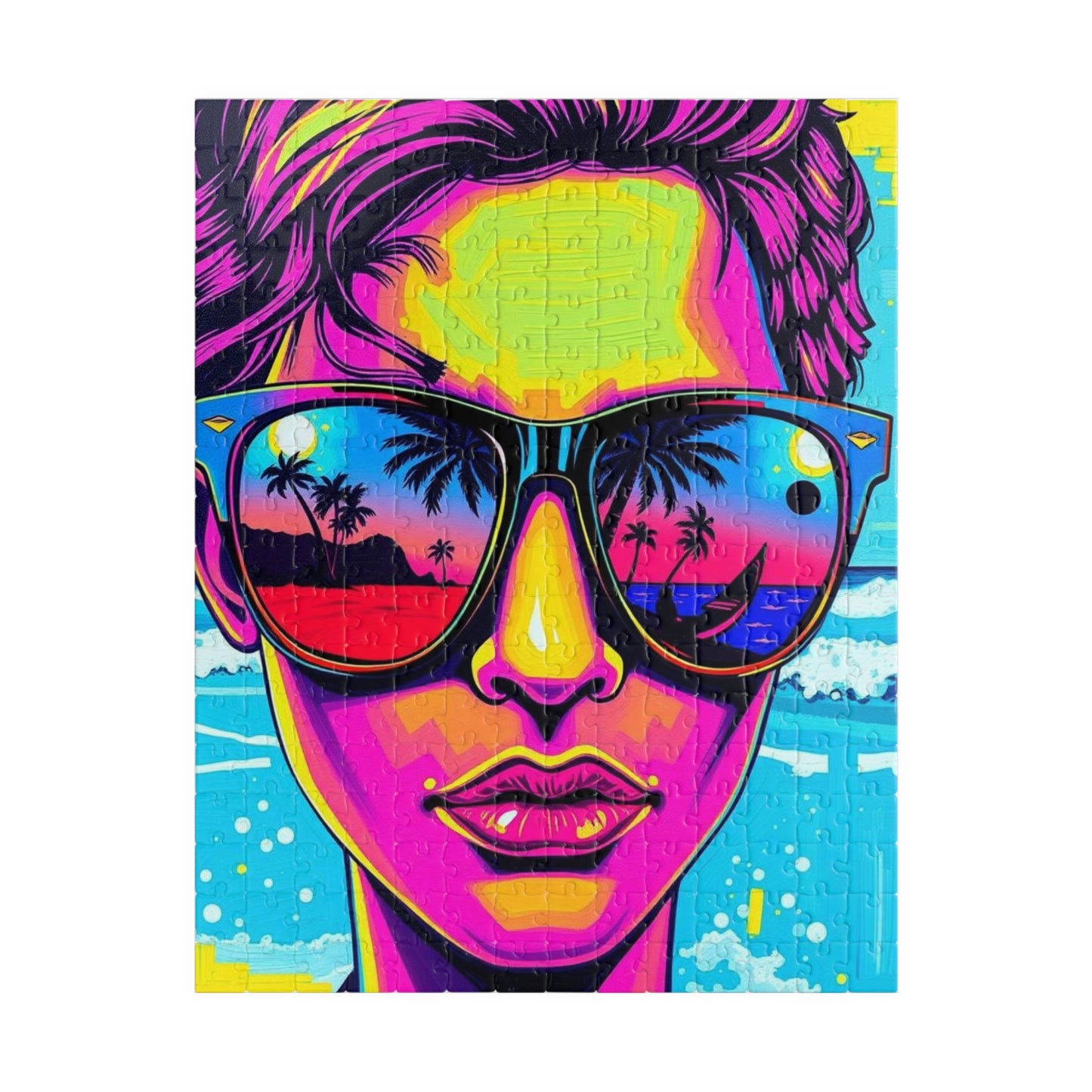 Colorful Retro Beach Puzzle, Pop Art Jigsaw Game for Adults, Fun Puzzle Gift for Friends, Home Entertainment, Mindful Challenge Brain Teaser 252 pcs (Vertical) Puzzle The Puzzle Chest