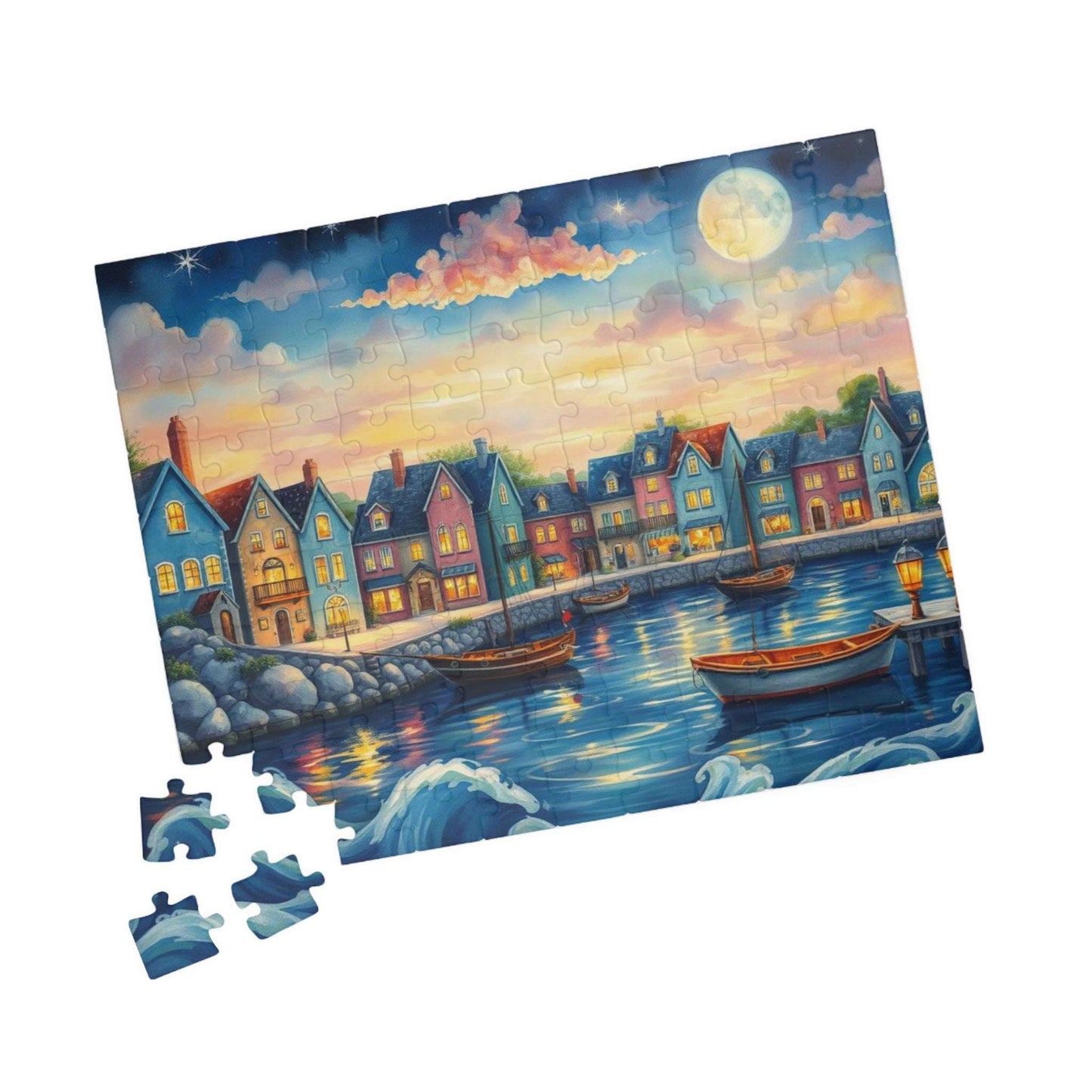 Lakeside Town Jigsaw Puzzle | Scenic City Puzzle for Adults, Family Fun Game, Perfect Gift Idea 110 pcs (Horizontal) Puzzle The Puzzle Chest