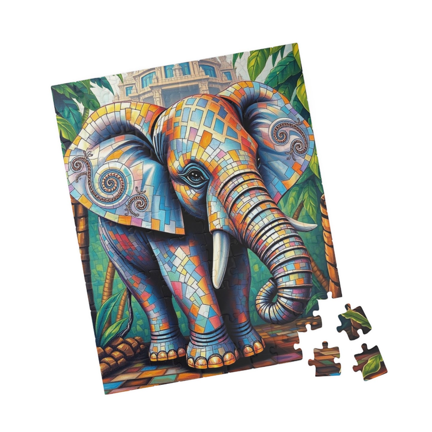Majestic Mosaic Elephant Jigsaw Puzzle, Unique Mosaic Tile Artwork in a Jungle Setting, Challenging Animal Puzzle for Adults, Unique Gift Puzzle The Puzzle Chest