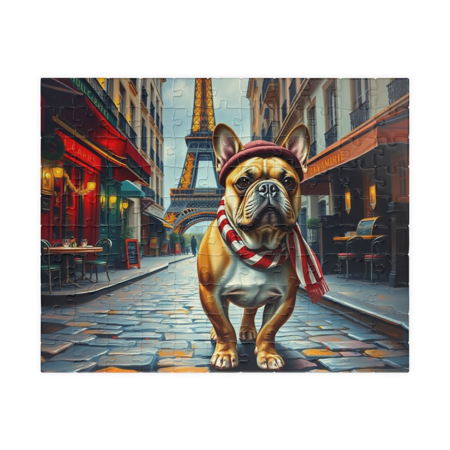 Eiffel Tower Dog Puzzle - French Bulldog, Pet Lover Gift for Friend Holiday or Birthday, Family Fun Home Entertainment, Hobby, Brain Teaser 110 pcs (Horizontal) Puzzle The Puzzle Chest