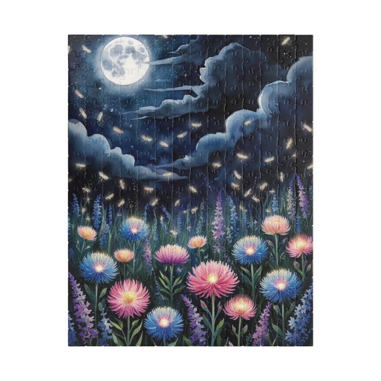 Glowing Wildflowers Jigsaw Puzzle - Starry Night Scene, Moonlit Fireflies, Hobby Fun, Family Game Night, Friend Gift for Puzzle Lover 252 pcs (Vertical) Puzzle The Puzzle Chest