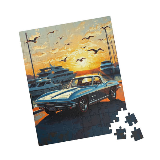 Classic Car Sunset Puzzle, 1963 Stingray Vintage Car Jigsaw 110 pcs (Vertical) Puzzle The Puzzle Chest