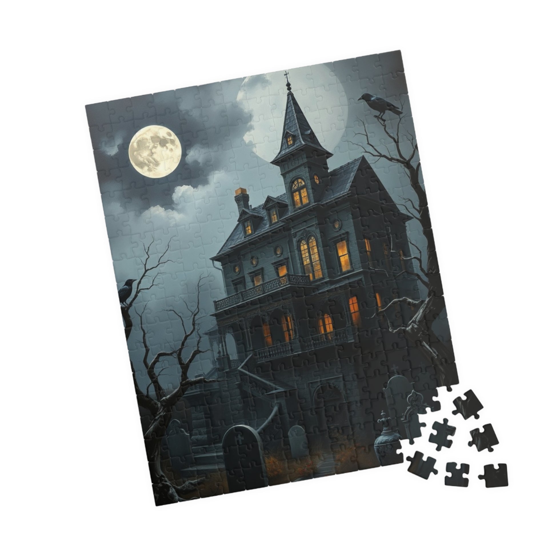 Haunted House Puzzle - 110-1014 Pieces Spooky Night Scene, Halloween Solo Fun Family Game Night, Gothic Art Lover and Puzzle Enthusiast Gift Puzzle The Puzzle Chest