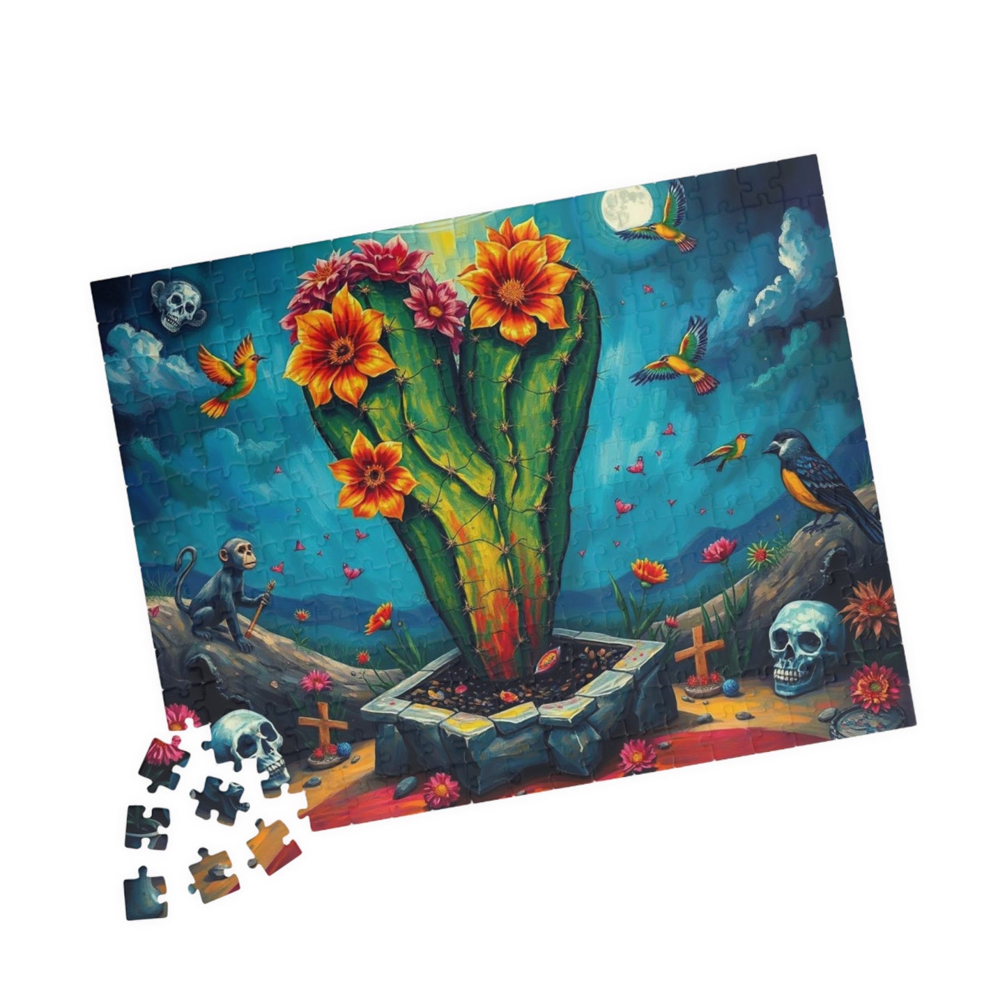 Stormborn Cactus Jigsaw Puzzle, Oversized Surreal Cactus and Skulls 110 252 520 1014-piece Jigsaw Game, Home Activity, Brain Teaser, Gift