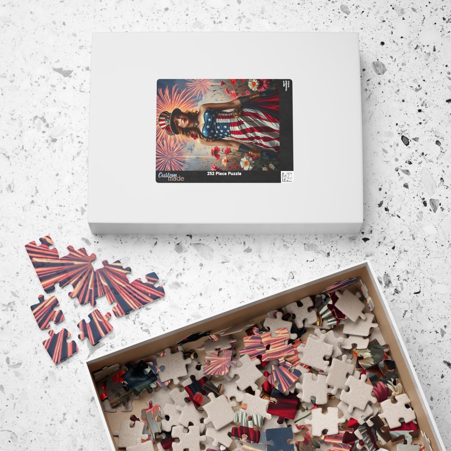 Patriotic Puzzle Art for Independence Day - Woman Portrait, American Theme Jigsaw Game, 110 252 520 1014-piece Puzzles, Family Fun Activity