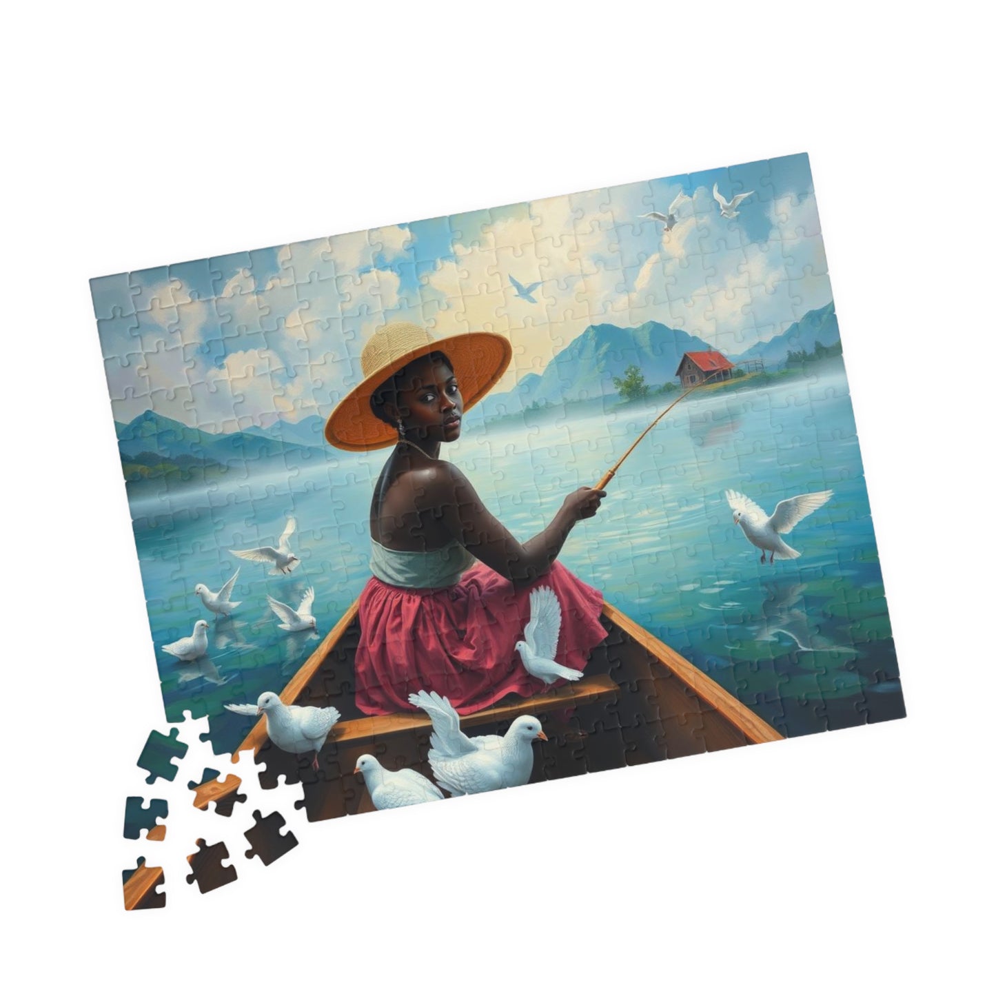 Serene Fishing Jigsaw Puzzle, African American Woman Black Artwork, Creative Gift for Friend, Family Activity Solo Fun, Home Entertainment Puzzle The Puzzle Chest
