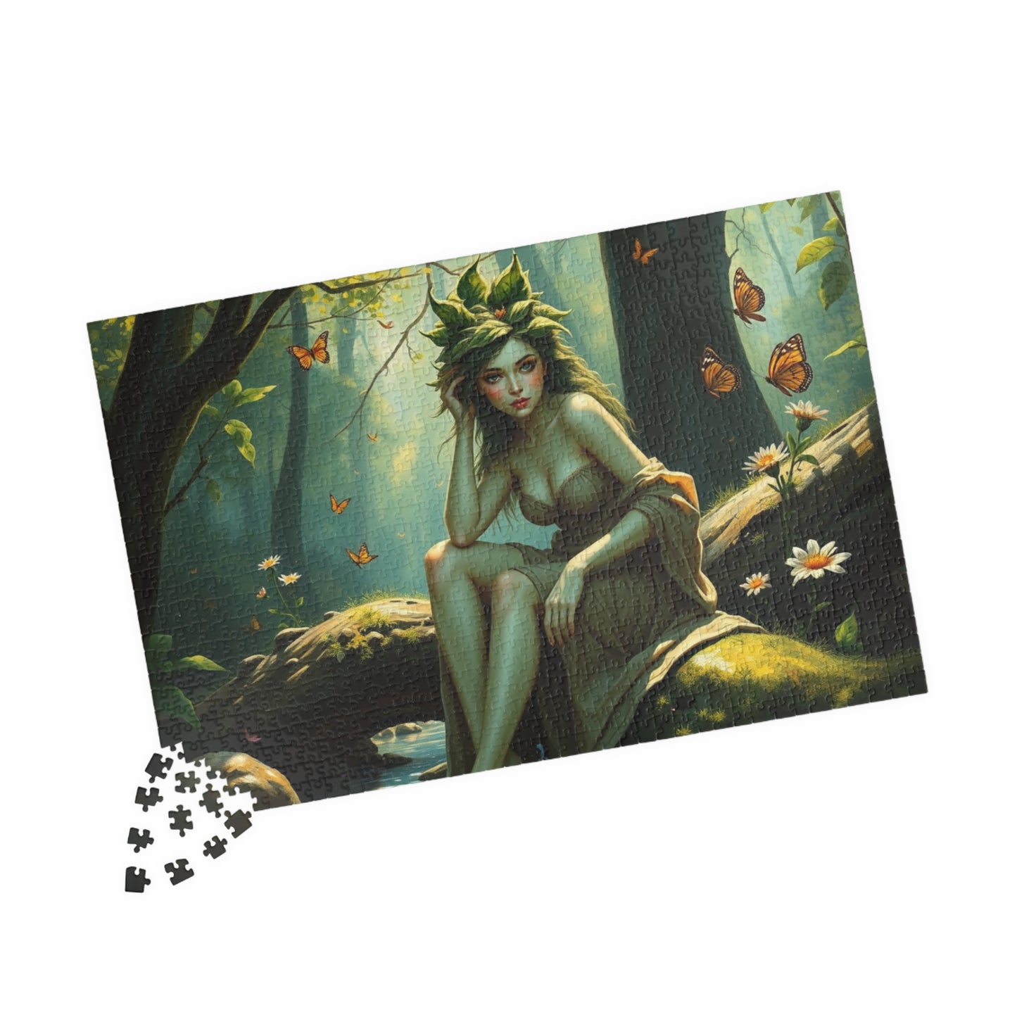 Green Skin Forest Nymph Jigsaw Puzzle, Serene Woodland Mythical Creature, Fantasy Nature Lover Gift, Mindful Family Activity, Leisure Hobby Puzzle The Puzzle Chest