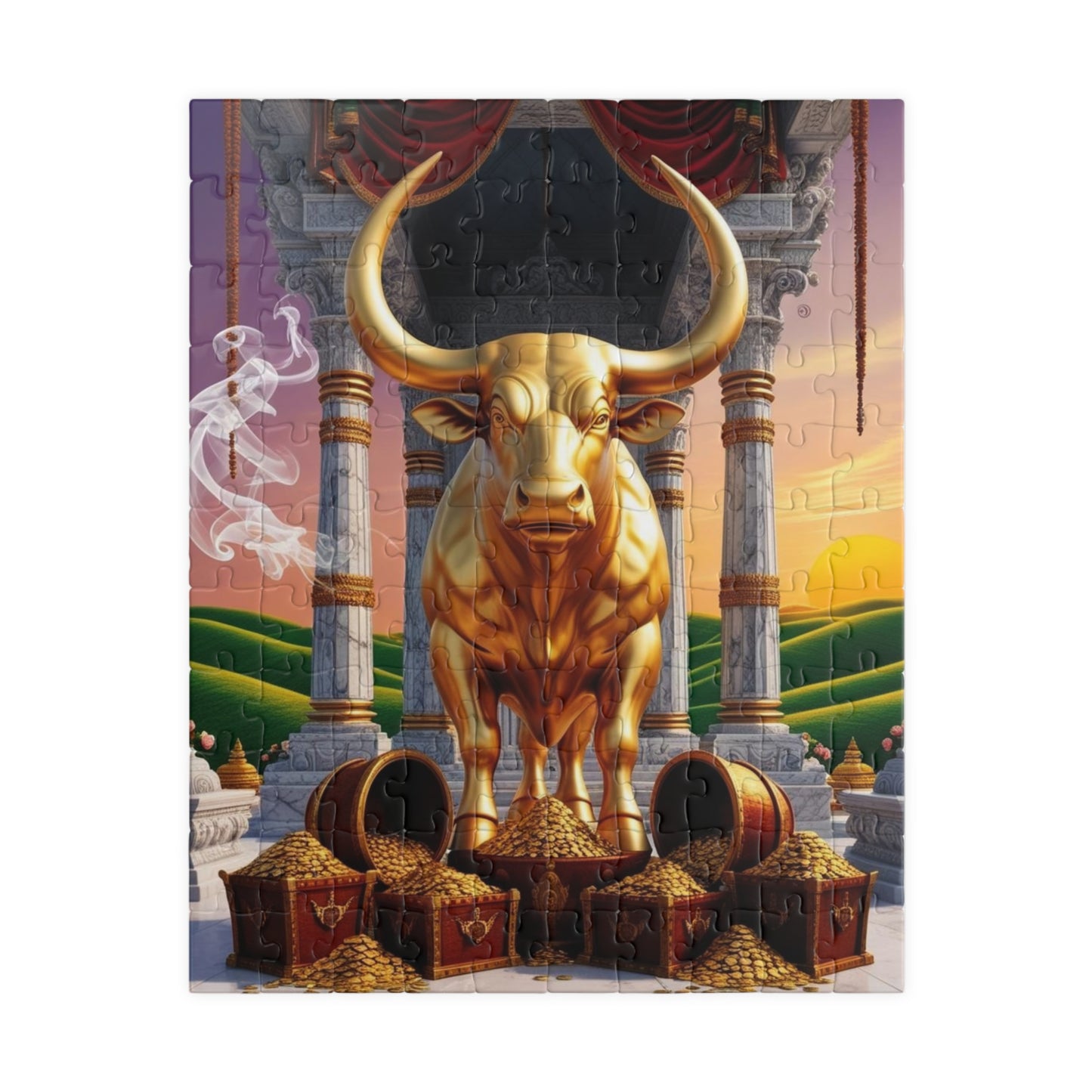 Golden Bull Puzzle - Taurus Zodiac Sign Jigsaw Game, Family Activity, Perfect Gift for Cow Lovers, Unique Gift for Birthdays, Meditation 110 pcs (Vertical) Puzzle The Puzzle Chest