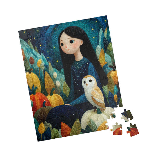 Starry Autumn Night Jigsaw Puzzle – Owl and Pumpkins Fall Puzzle for Adults, Twilight Autumn Scene 110 pcs (Vertical) Puzzle The Puzzle Chest