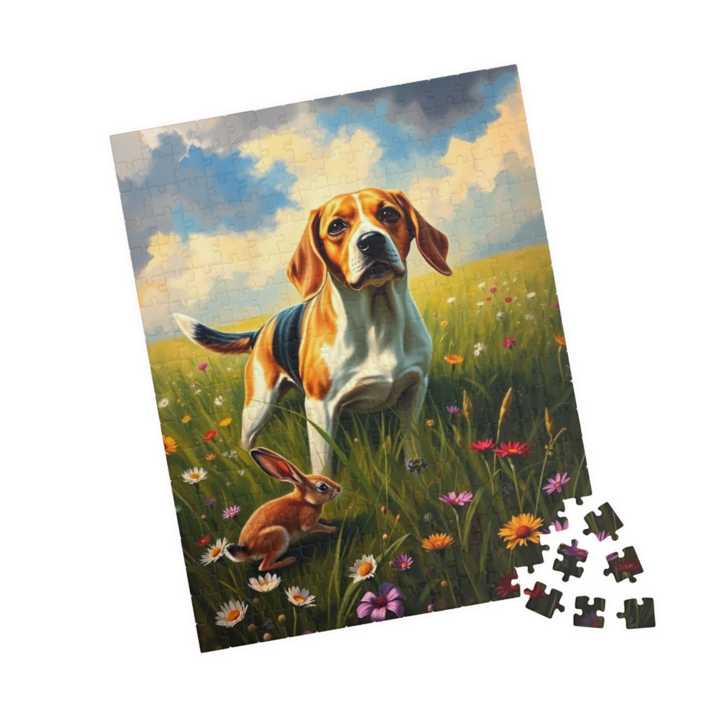 Dog and Rabbit Jigsaw Puzzle - Beagle in Wildflower Meadow, Family Game Night, Gift for Animal Lovers, Home Entertainment Puzzle The Puzzle Chest