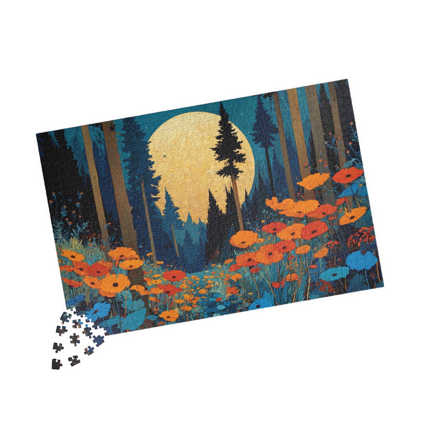 Mystical Night Garden Jigsaw Puzzle – Wildflower Forest Beneath the Moon, Nature-Inspired Landscape Puzzle 1014 pcs (Horizontal) Puzzle The Puzzle Chest