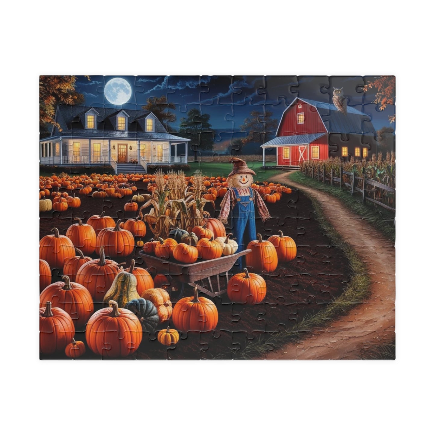 Harvest Pumpkin Scarecrow Puzzle | Fall Decor Puzzle | 110, 252, 520, 1014 Pieces | Family Fun | Autumn Activity, Halloween Puzzle, 110 pcs (Horizontal) Puzzle The Puzzle Chest