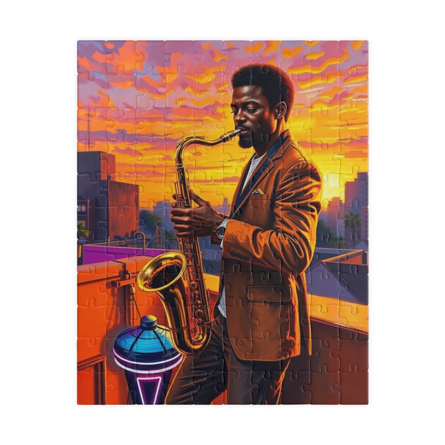 Jazz Evening Puzzle - Black Man Portrait, Black Art, Afro American Musician, Gift for Music Lovers, Family Entertainment, Creative Activity 110 pcs (Vertical) Puzzle The Puzzle Chest