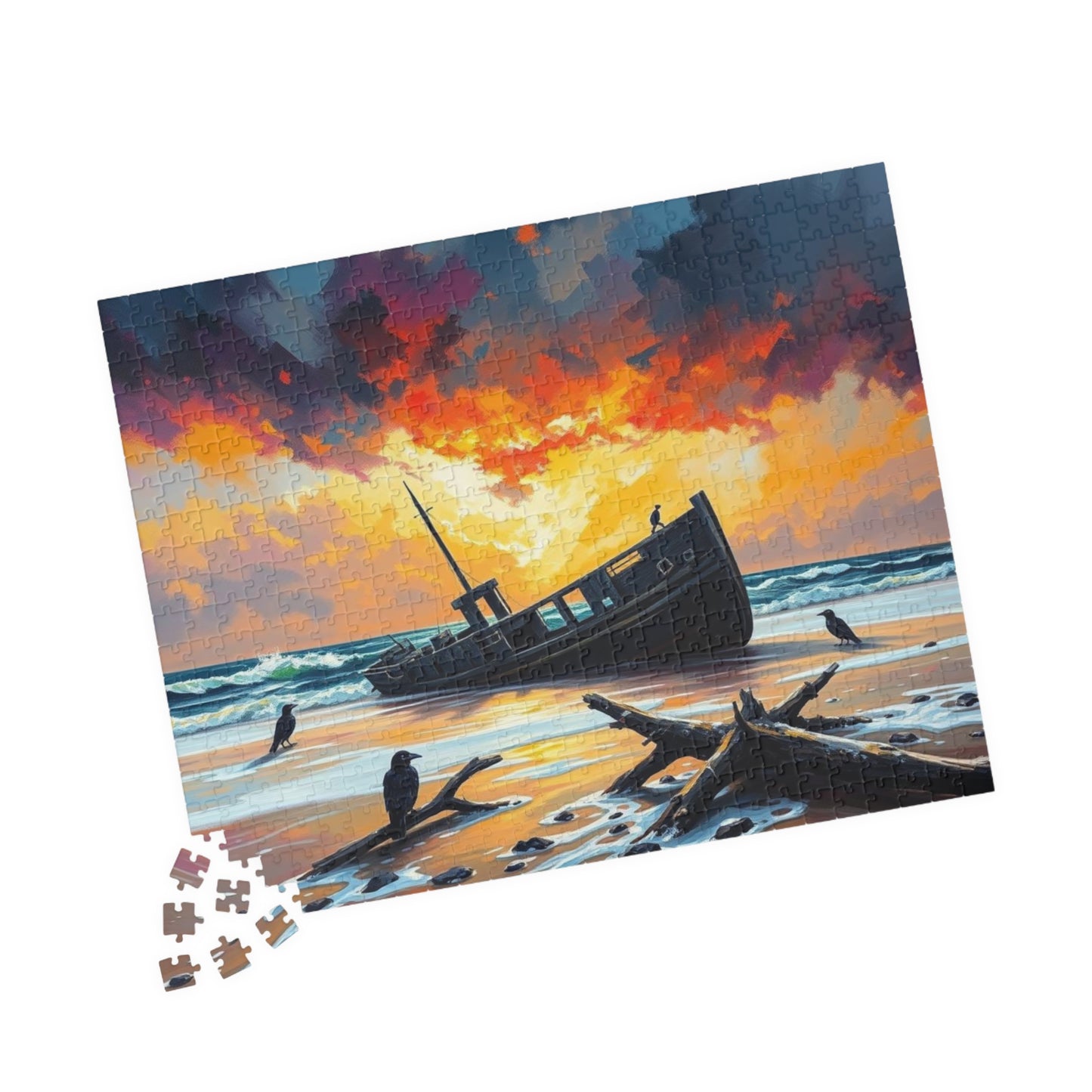 Solitude at the Shore Jigsaw Puzzle, Sunset Landscape Shipwreck, Gothic Puzzle, Dark Art Puzzle, Solo Fun, Game Night, Gift for Puzzle Lover Puzzle The Puzzle Chest