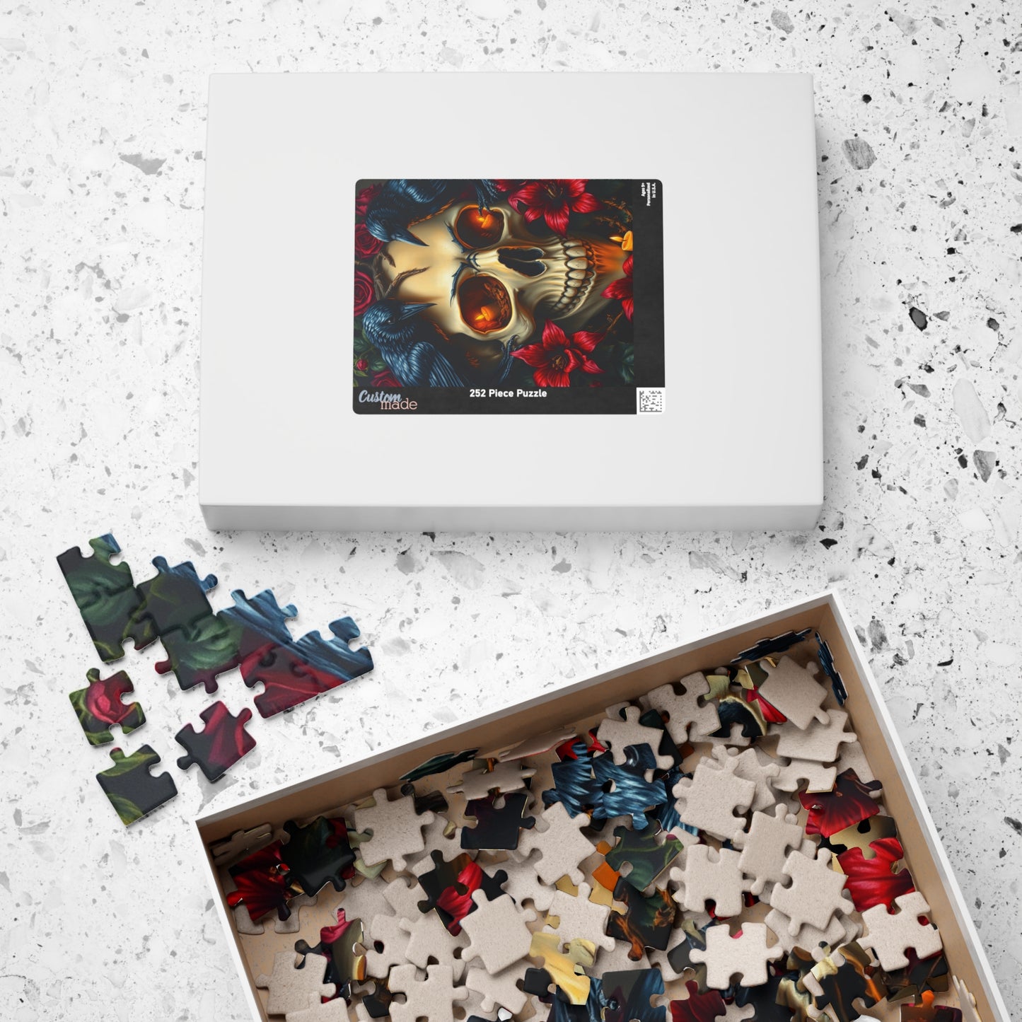 Skull and Roses Puzzle, Dark Floral Gothic Art Adult Jigsaw Game, Puzzle Gifts for Halloween, Mindfulness Solo Fun Puzzle The Puzzle Chest