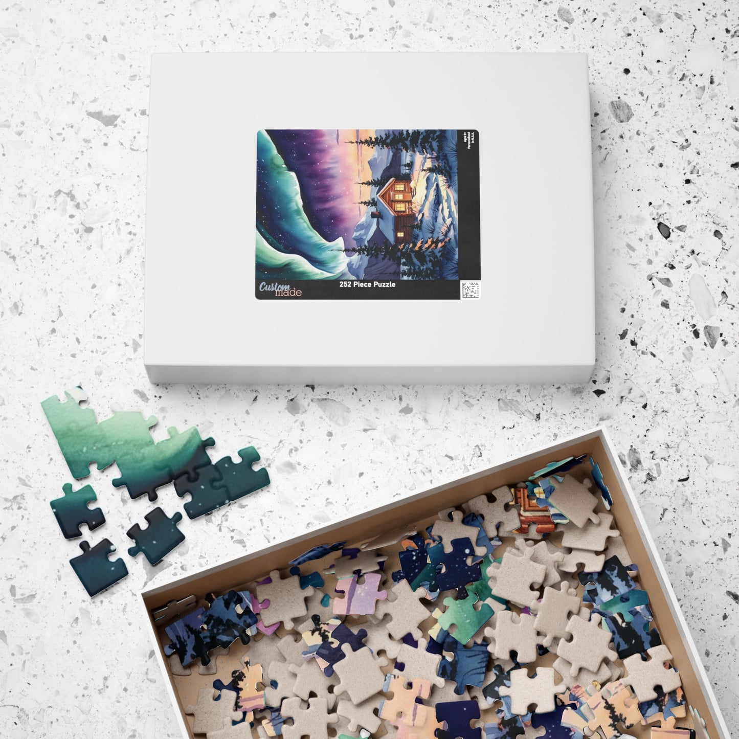 Northern Lights Landscape Puzzle, Aurora Borealis Snowy Cabin Watercolor Jigsaw Game, Hobby, Puzzle Lover Gift, Frameable Art, Relaxation Puzzle The Puzzle Chest