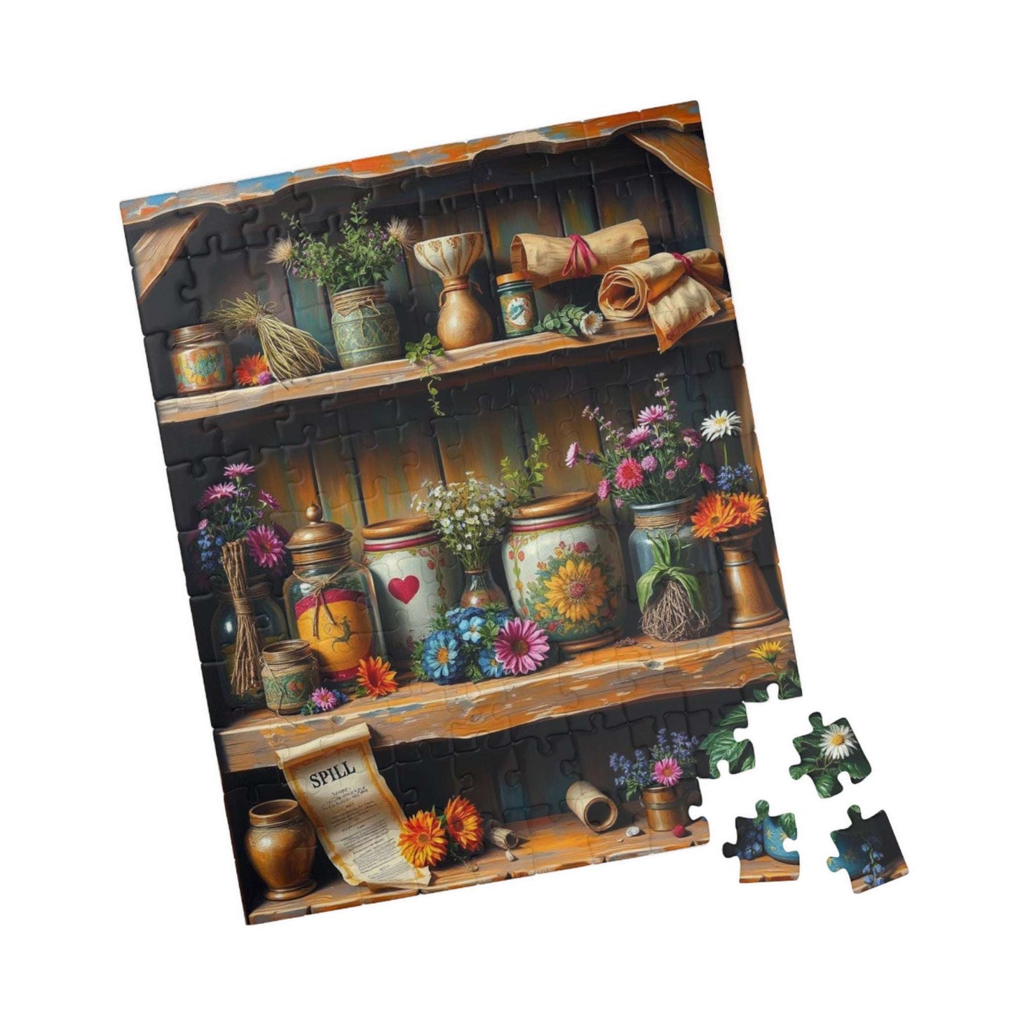 Stitchleaf Spell Shelf Jigsaw Puzzle - Cozy Cottage Folk Art Adult 110-520 Piece Game for Nature Lover, Family Fun, Birthday Gift for Friend Puzzle The Puzzle Chest