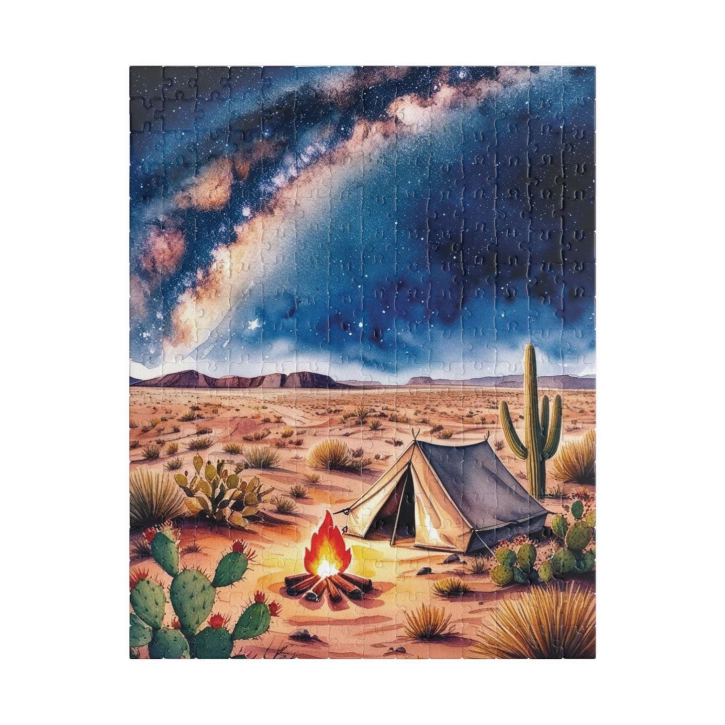 Vast Desert Landscape Jigsaw Puzzle, Milky Way Campfire, and Tent Under the Stars, Peaceful Desert Night Scene Game for Adult Puzzle Lover 252 pcs (Vertical) Puzzle The Puzzle Chest