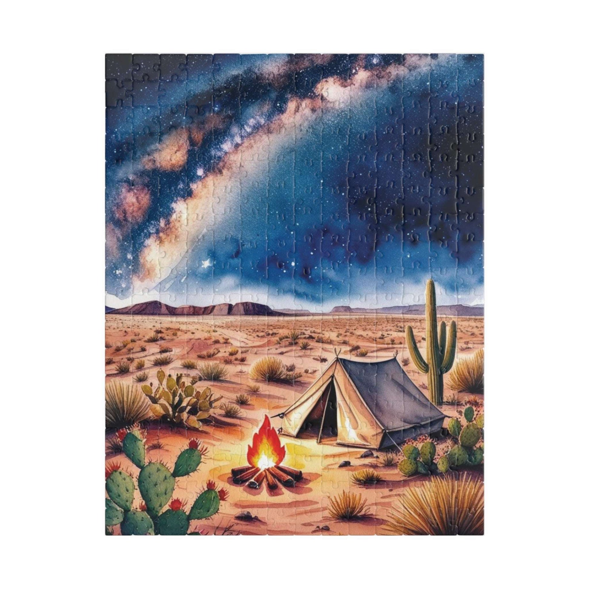 Vast Desert Landscape Jigsaw Puzzle, Milky Way Campfire, and Tent Under the Stars, Peaceful Desert Night Scene Game for Adult Puzzle Lover 252 pcs (Vertical) Puzzle The Puzzle Chest