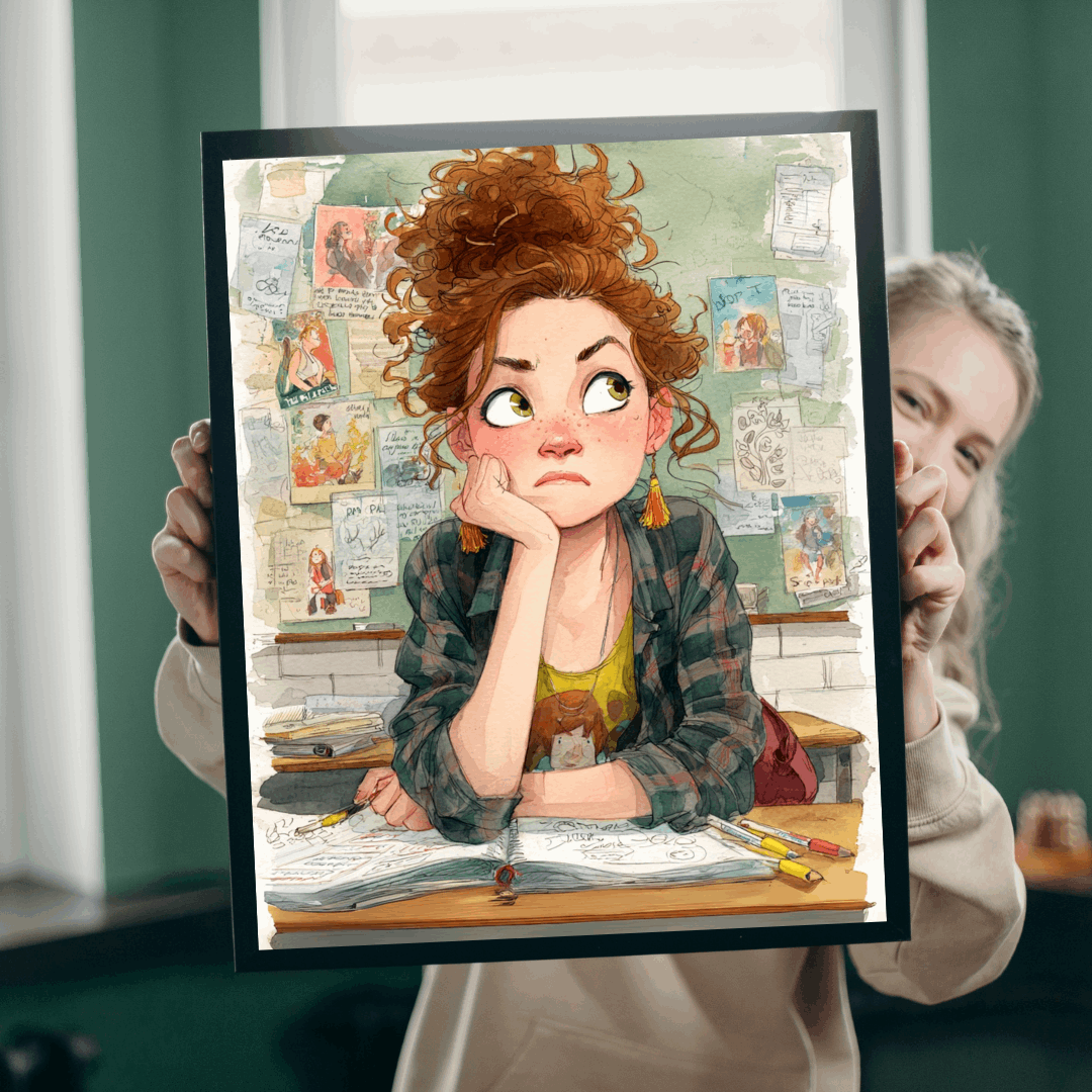 Funny Student Classroom Cartoon Puzzle - Girl at Desk with Whimsical School Background Puzzle The Puzzle Chest