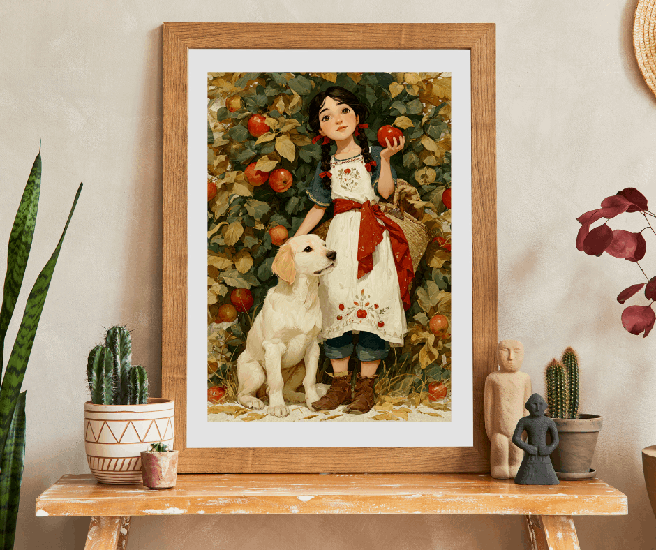 Autumn Orchard Jigsaw Puzzle - Brunette Girl and Dog, Apple Picking Game for Family Night or Solo Fun, Gift, Brain Teaser Puzzle The Puzzle Chest