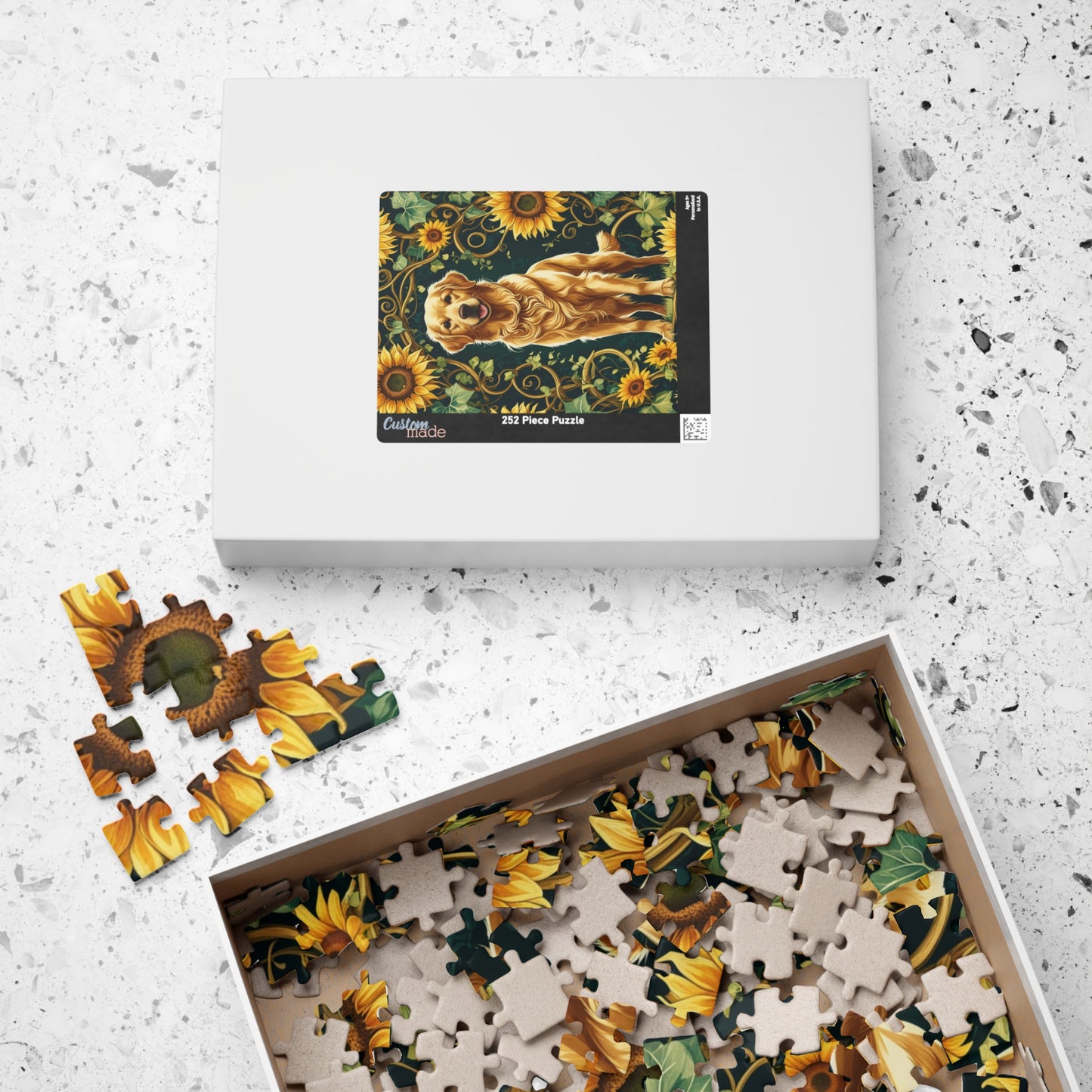Vintage Golden Retriever Jigsaw Puzzle, Floral Sunflower Dog Themed Game for Family Fun Leisure Activity, Pet Owner Best Unique Gift, Hobby Puzzle The Puzzle Chest