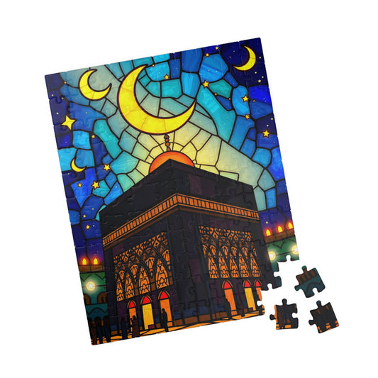 Kaaba at Night Puzzle, Stained Glass Style, Famous Historical Islamic Landmark, Family Friendly Game, Puzzle Lover Faith-Based Gift 110 pcs (Vertical) Puzzle The Puzzle Chest