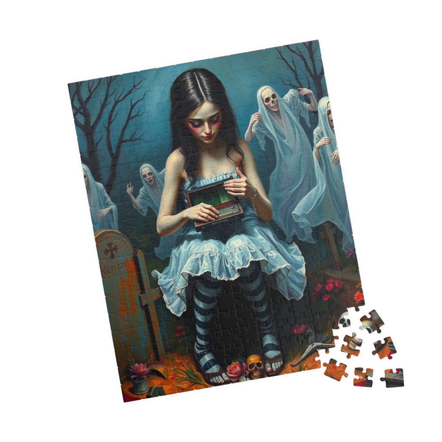 Gothic Art Jigsaw Puzzle - Melancholic Woman in Graveyard, Best Unique Halloween Gifts for Adult Puzzle Lovers, Mystery Vibe Puzzle The Puzzle Chest