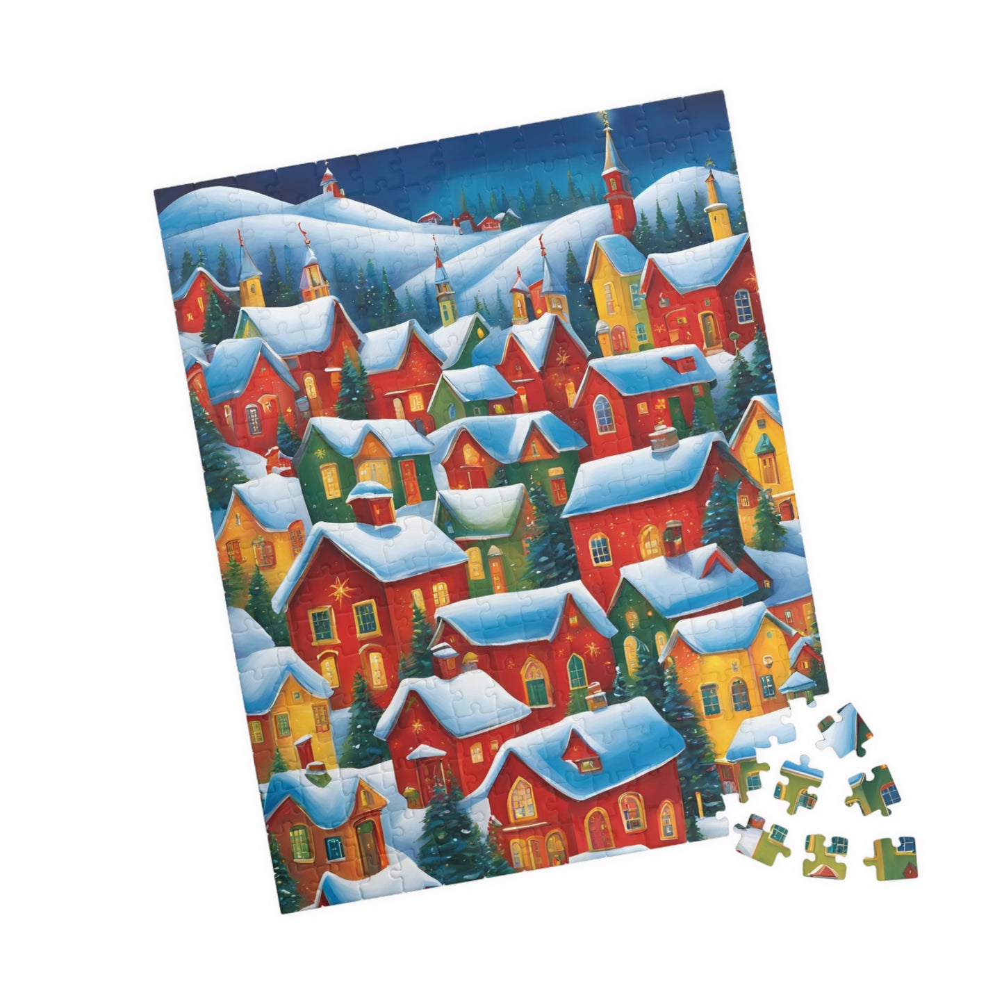 Colorful Winter Village Jigsaw Puzzle - Snow Capped Roofs Puzzle The Puzzle Chest