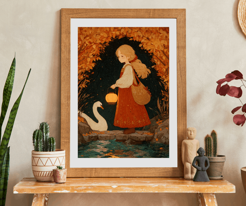 Storybook Autumn Pond Fairy-Tale Jigsaw Puzzle - Girl and Swan, Fall Themed Game for Home Activity, Holiday Gift, Quiet Hobby, Brain Teaser Puzzle The Puzzle Chest