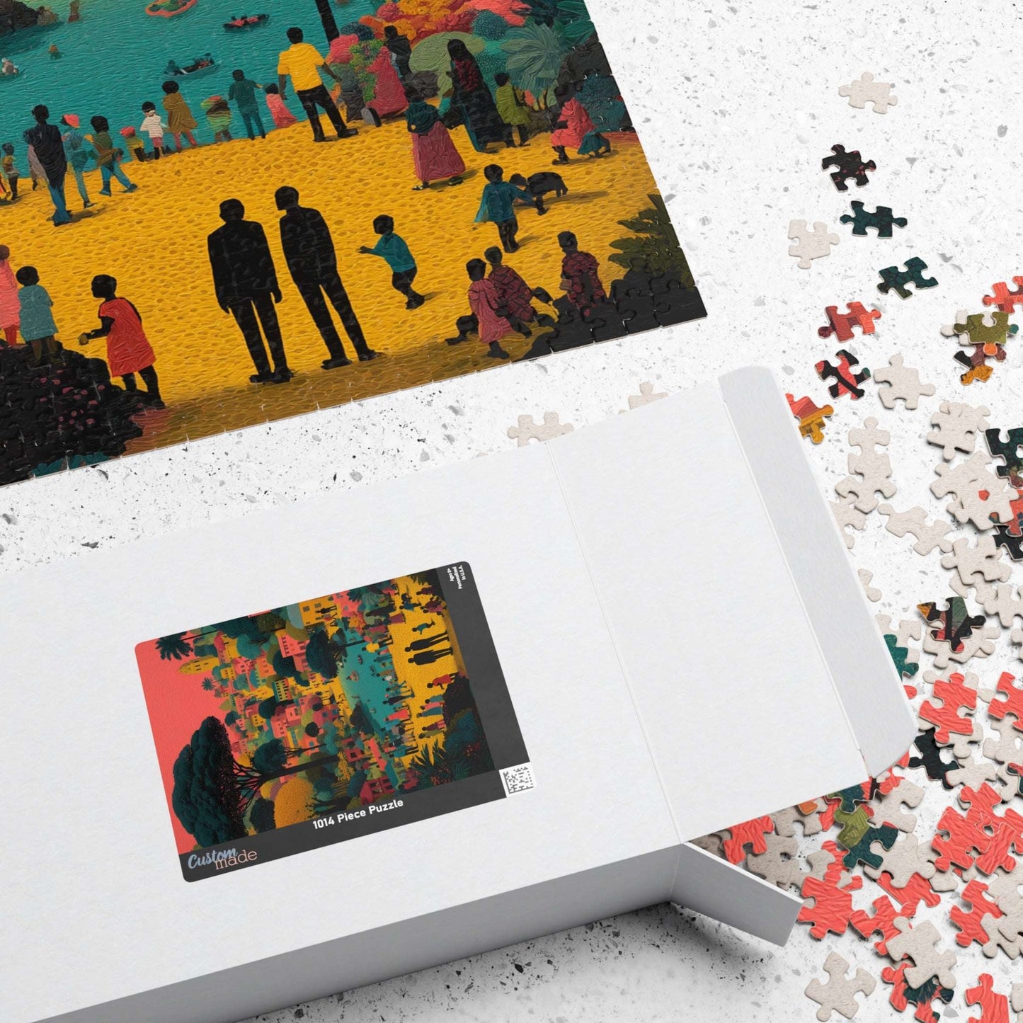 Afrocentric Black Art Jigsaw Puzzle - Vibrant Cityscape with African American Families and Children Playing Puzzle The Puzzle Chest