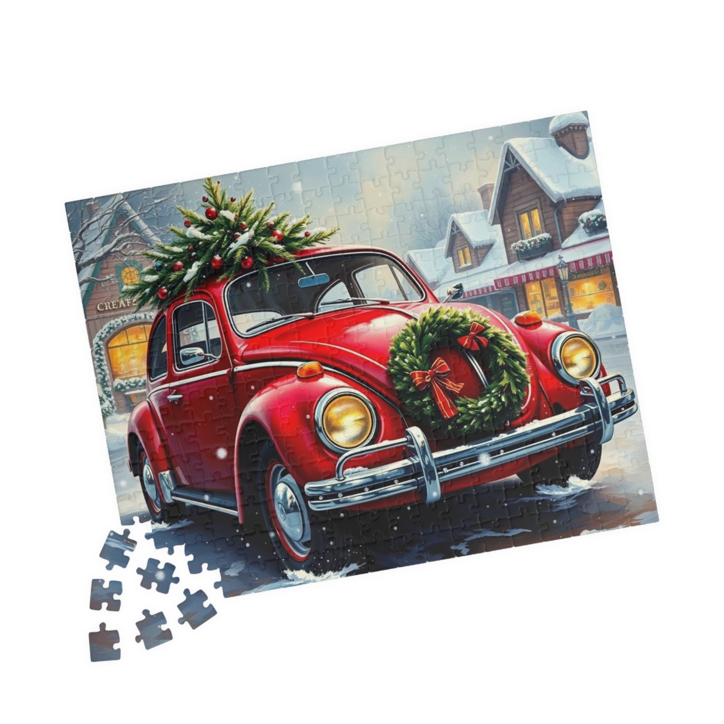 Winter Wonderland Jigsaw Puzzle - Christmas Vintage Car Theme, Retro Auto Holiday Gift for Families, Solo Winter Fun, 110-1014 Piece