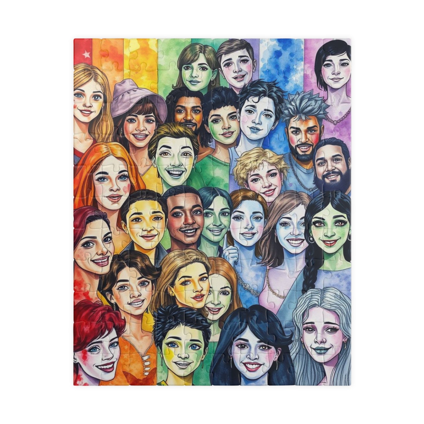 United in Joy Jigsaw Puzzle - Pride Rainbow Flag Faces, Queer Art Inclusive Game for Family Fun, Holiday Birthday Gift Idea, Team Building 110 pcs (Vertical) Puzzle The Puzzle Chest